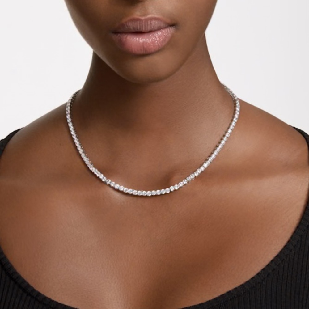 Swarovski Crystal Silver Tennis Necklace for Women